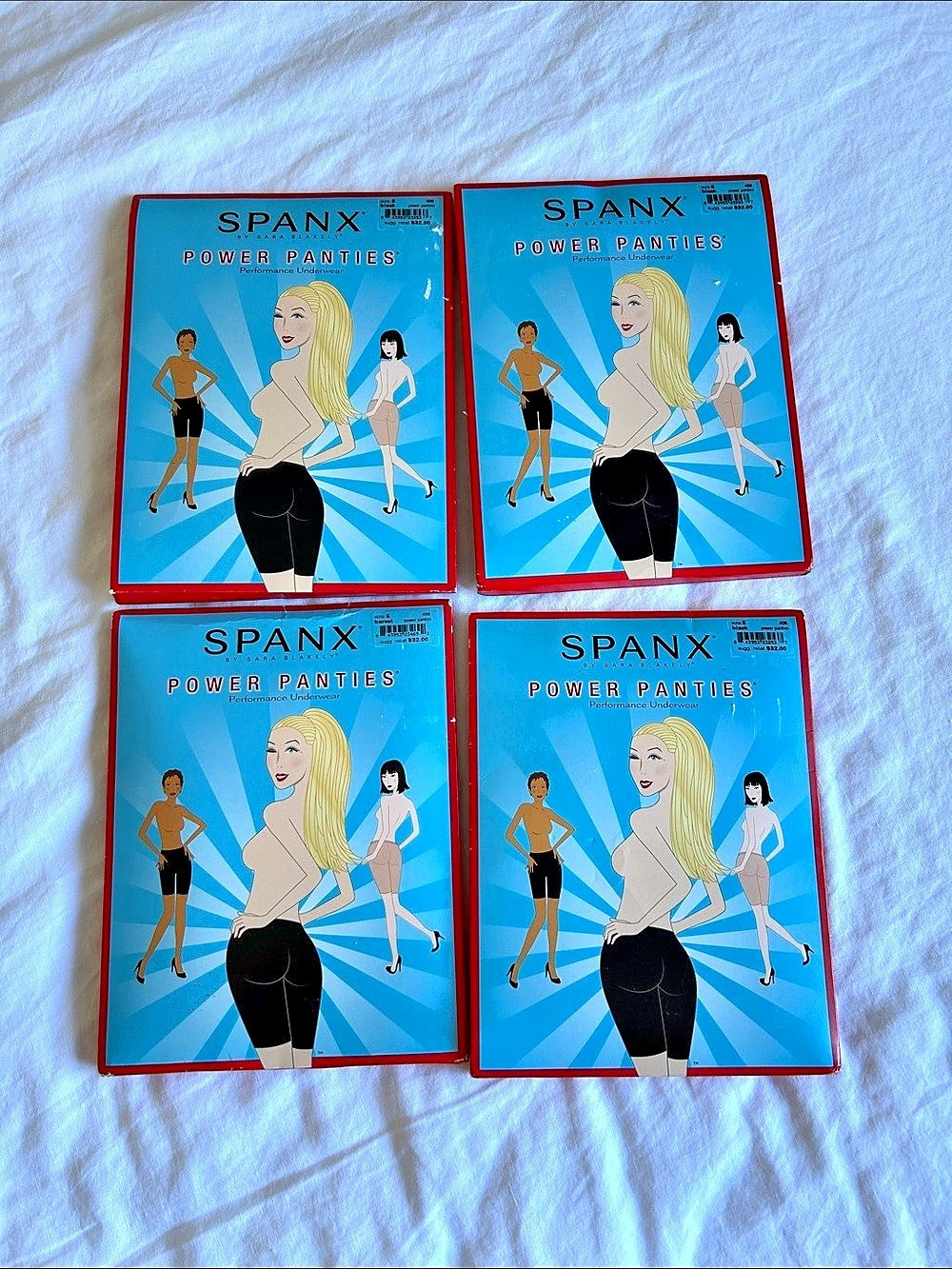 4 SPANX- Power Panties Higher-Waisted Shaper Shorts. 4-Pack (3 Black, 1 Barest)